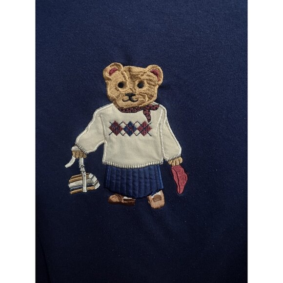 Vintage Needle & Threads Embroidered School Bear Sweatshirt Size 1X Preppy - Picture 2 of 7